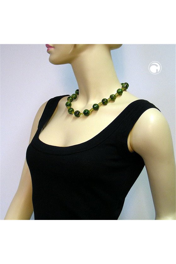 NECKLACE BEADS GREEN MARBLED 50CM