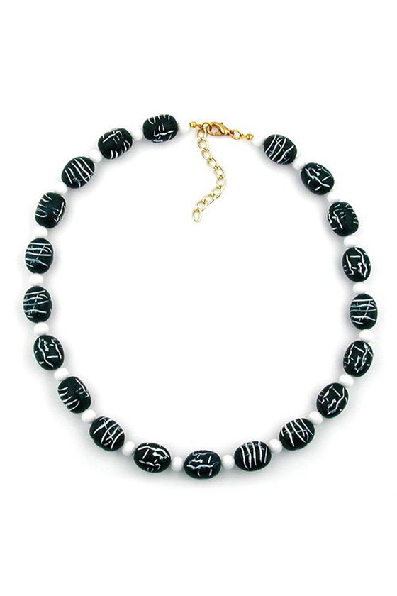 NECKLACE BAROQUE BEADS DARK GREEN-WHITE 45CM