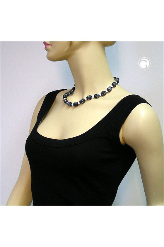 NECKLACE BAROQUE BEADS DARK GREEN-WHITE 45CM