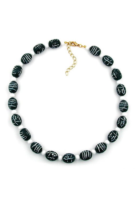 NECKLACE BAROQUE BEADS DARK GREEN-WHITE 45CM