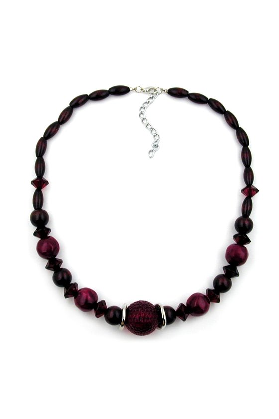NECKLACE DARK RED WOODEN BROWN BEADS