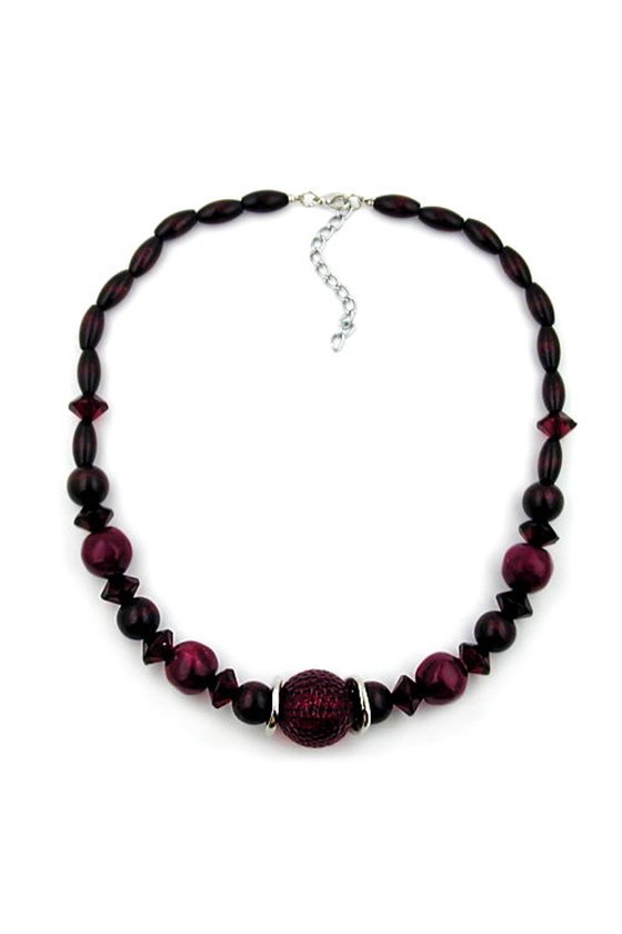 NECKLACE DARK RED WOODEN BROWN BEADS