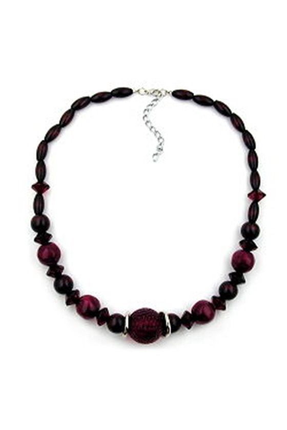 NECKLACE DARK RED WOODEN BROWN BEADS