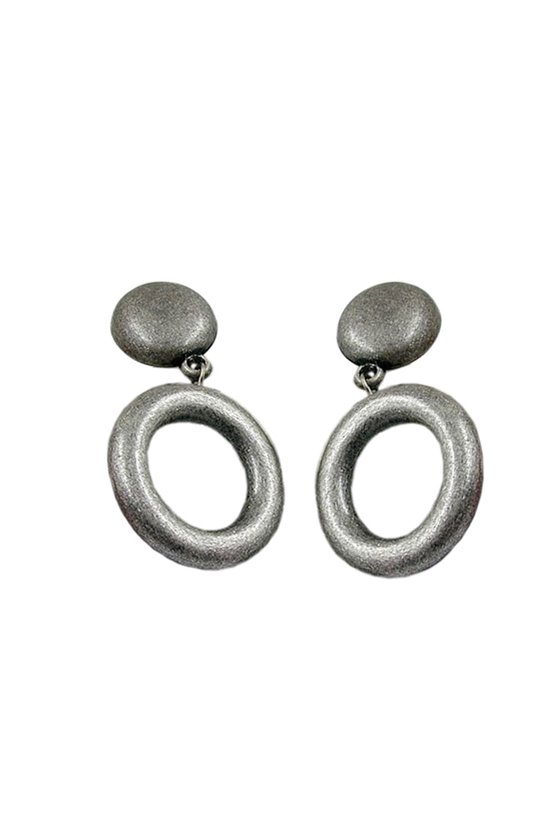 STUD EARRINGS DANGLING RING BLACKENED SILVER