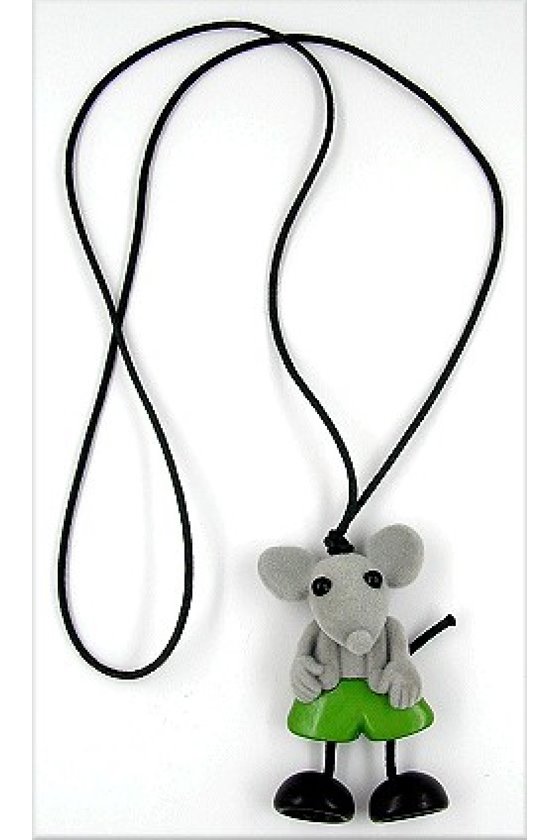 NECKLACE,MOUSE,GREY PLUSH,GREEN TROUSERS