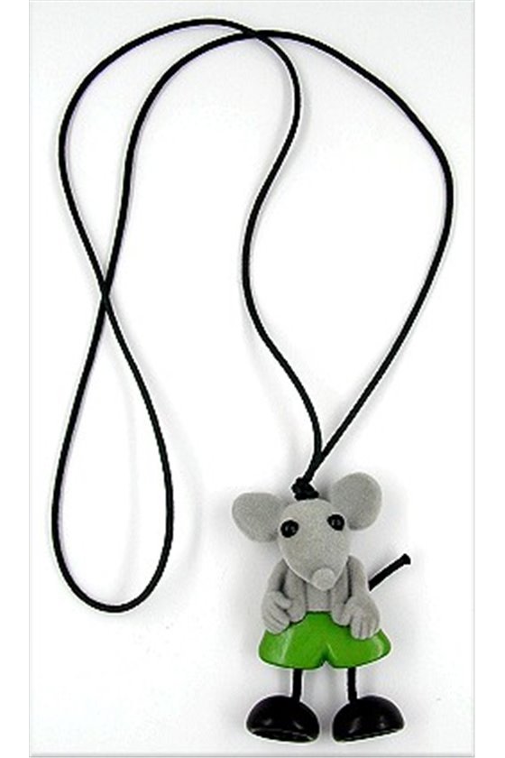 NECKLACE,MOUSE,GREY PLUSH,GREEN TROUSERS