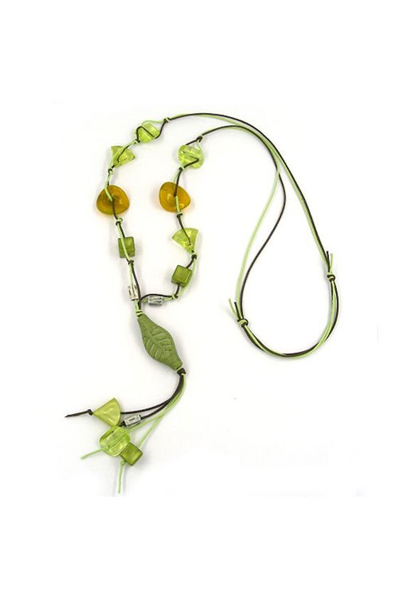 NECKLACE LEAFS GREEN-TRANSPARENT 100CM