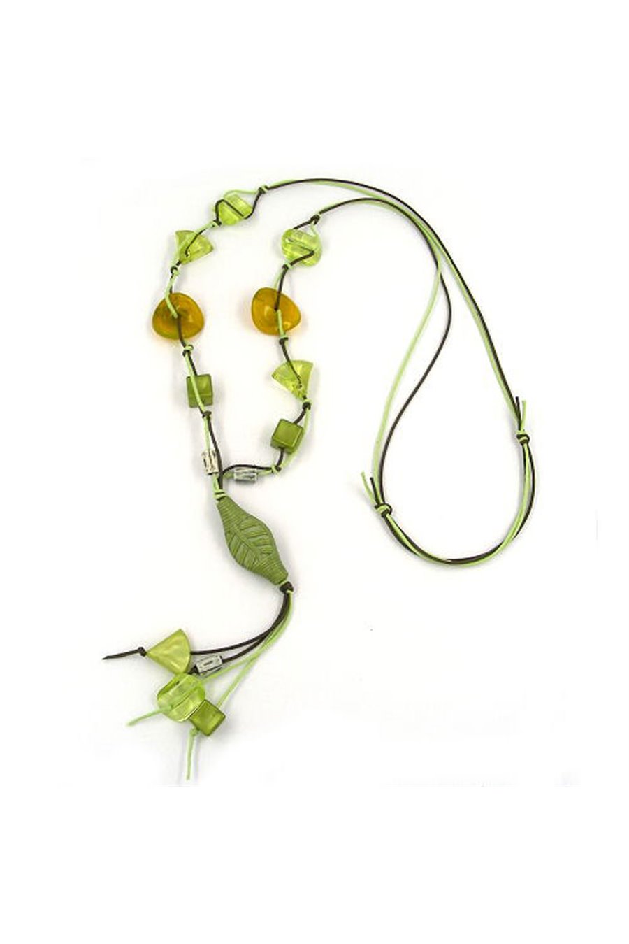 NECKLACE LEAFS GREEN-TRANSPARENT 100CM