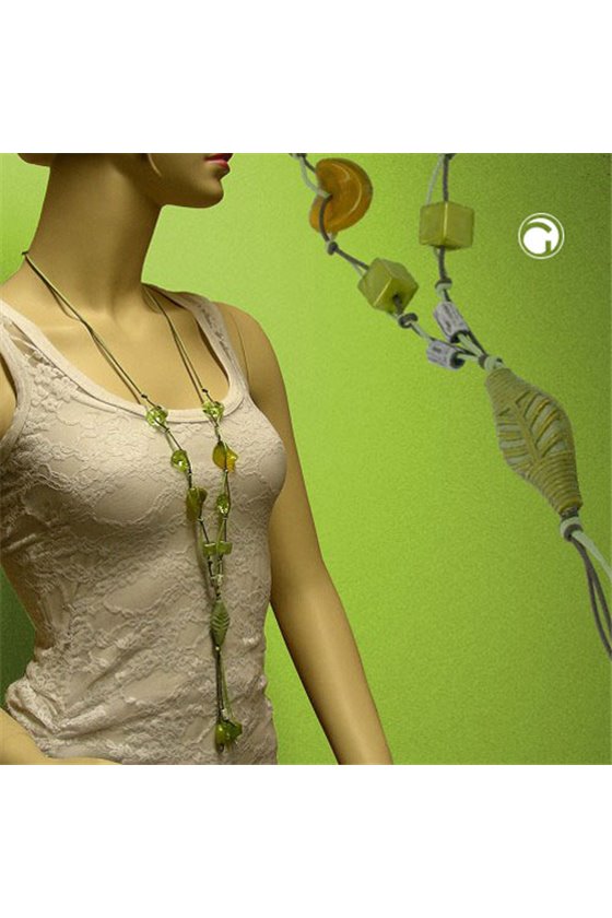 NECKLACE LEAFS GREEN-TRANSPARENT 100CM