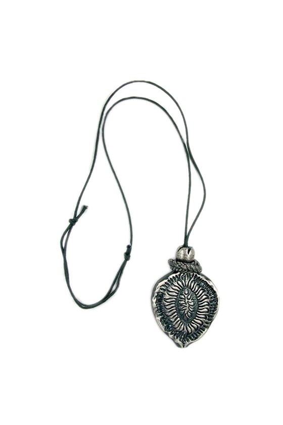 NECKLACE OXIDE SILVER PENDANT GREY CORD