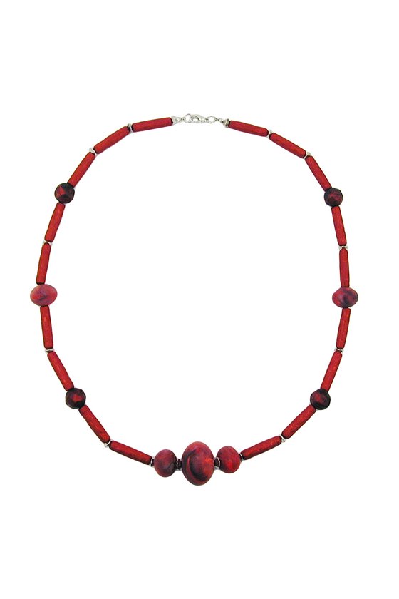 NECKLACE RED MARBLED RED METALLIC BEADS