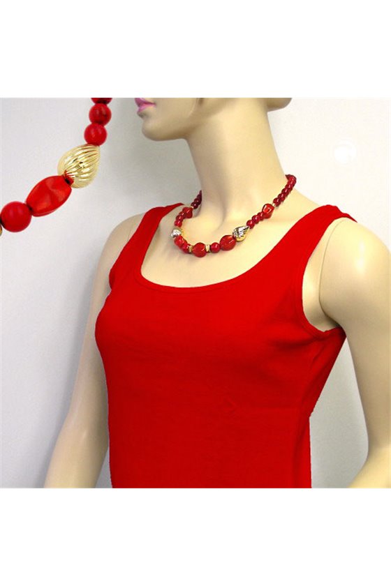 NECKLACE RED AND GOLD-COLOURED BEADS