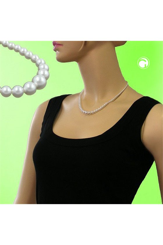 NECKLACE GLASS BEADS PEARLY WHITE