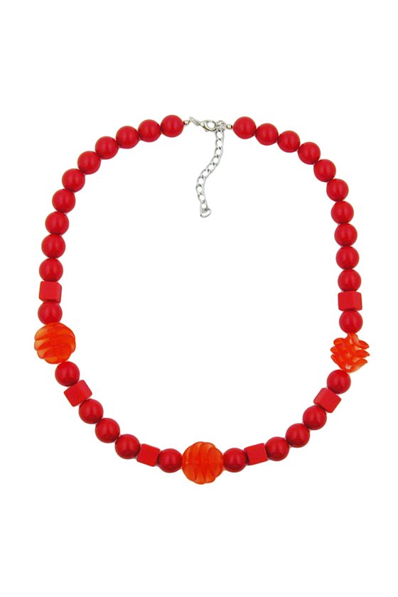 NECKLACE RED CUBIC ROUND AND SPIRAL BEADS
