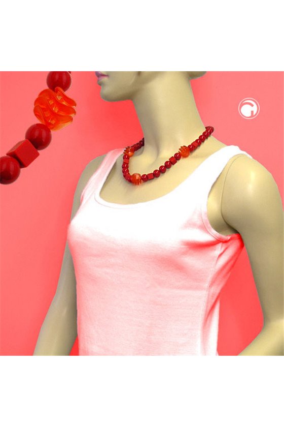 NECKLACE RED CUBIC ROUND AND SPIRAL BEADS