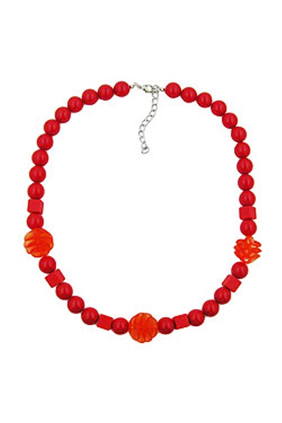 NECKLACE RED CUBIC ROUND AND SPIRAL BEADS