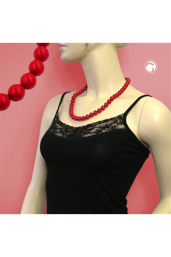 NECKLACE RED BEADS 12MM ROUND & POLISHED