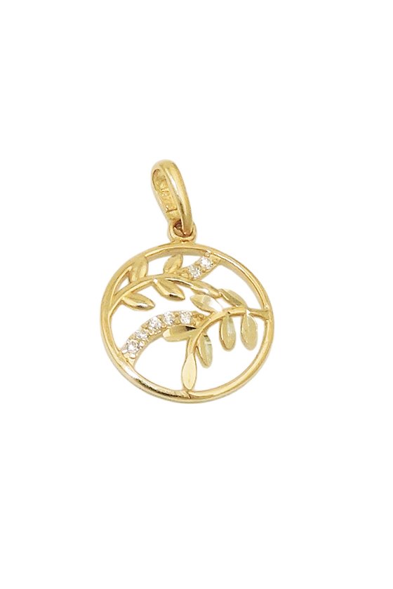 PENDANT LEAF BRANCH ZIRCONIAS 9K GOLD