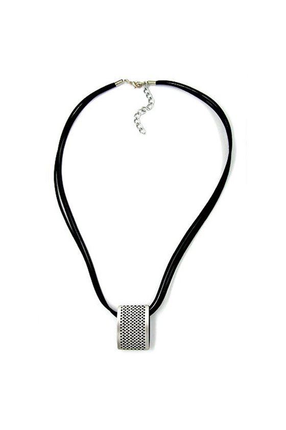 NECKLACE METAL PENDANT BLACK CORD 45CM