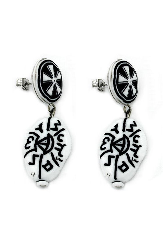 EARRINGS BLACK-WHITE DANGLING