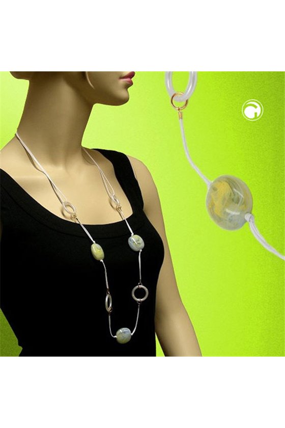 NECKLACE BEADS RINGS YELLOW/ BLUE/ GREEN/ WHITE