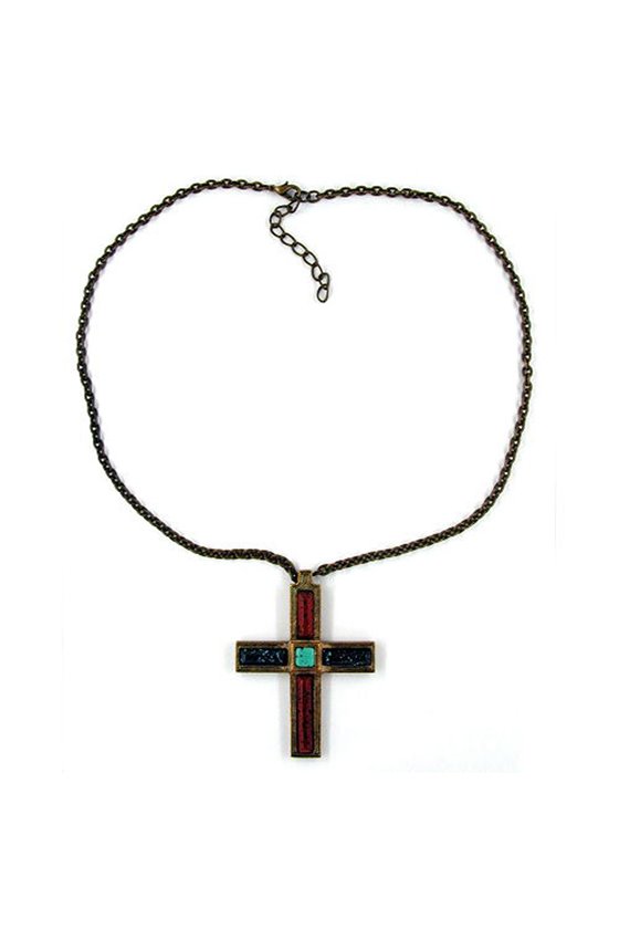 NECKLACE CROSS BRASS-COLOR 47CM