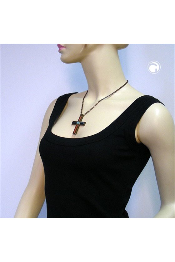 NECKLACE CROSS BRASS-COLOR 47CM