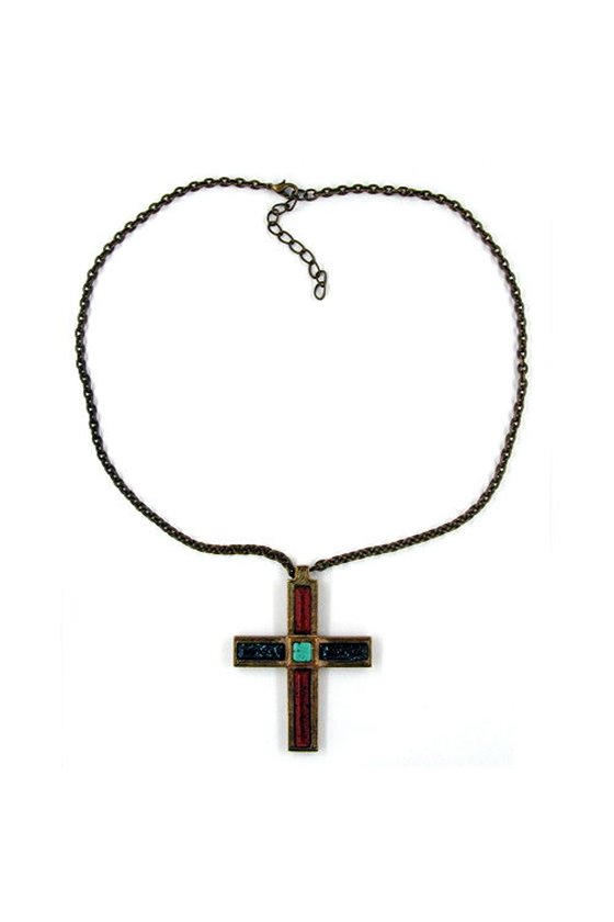NECKLACE CROSS BRASS-COLOR 47CM