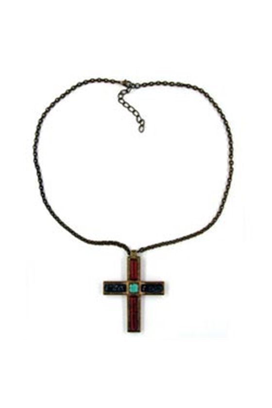 NECKLACE CROSS BRASS-COLOR 47CM