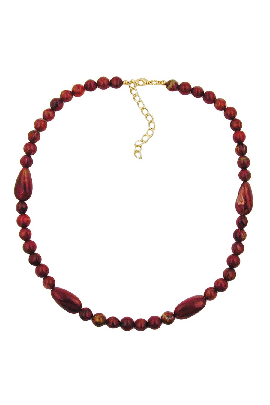NECKLACE OLIVE SHAPED RED MARBLED BEADS