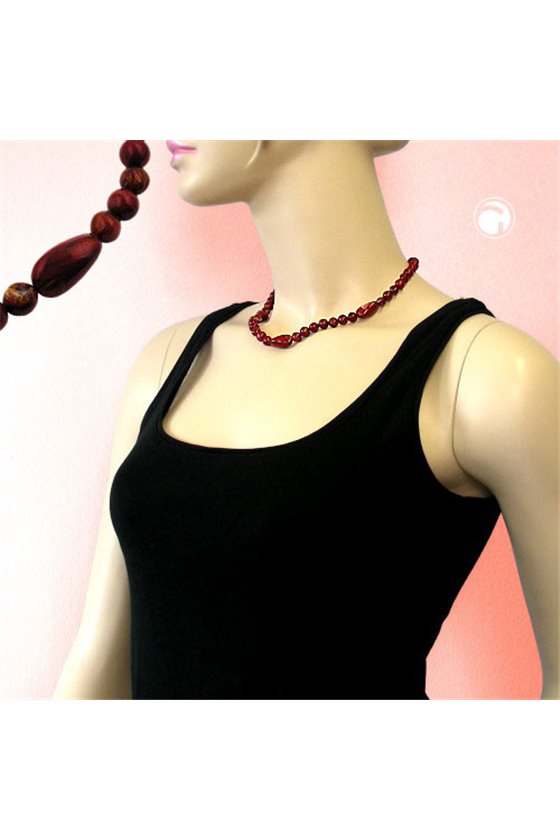 NECKLACE OLIVE SHAPED RED MARBLED BEADS
