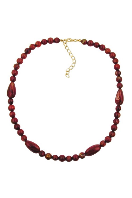 NECKLACE OLIVE SHAPED RED MARBLED BEADS
