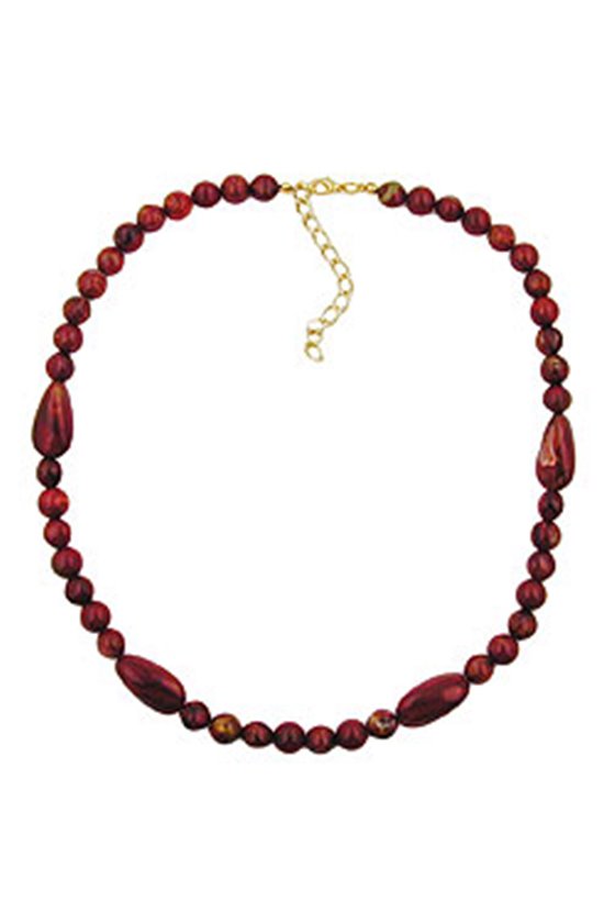 NECKLACE OLIVE SHAPED RED MARBLED BEADS