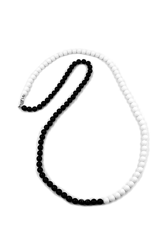 NECKLACE BEADS 8MM BLACK & WHITE