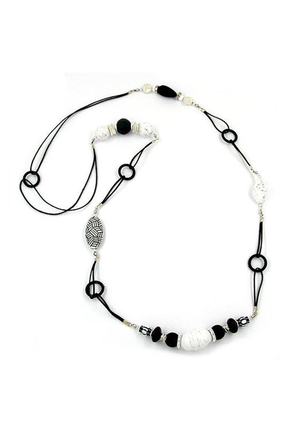 NECKLACE BLACK & WHITE BEADS 100CM