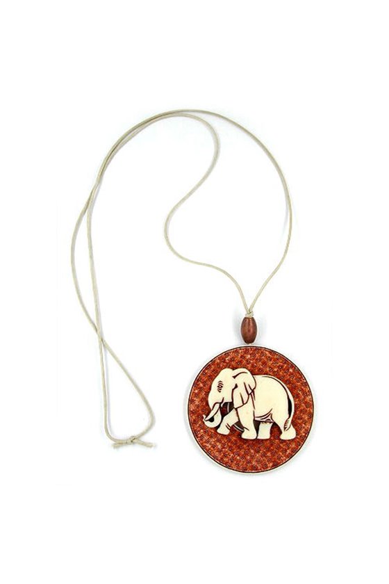 NECKLACE ELEPHANT RED/BROWN IVORY/BEIGE