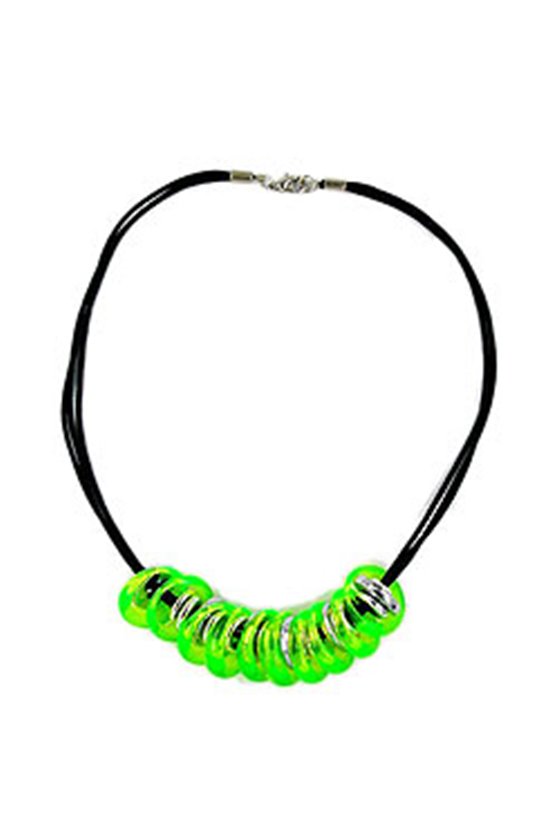 NECKLACE 10 RINGS NEON GREEN/ CHROME