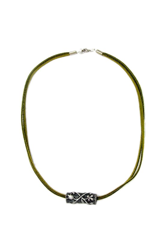 NECKLACE BARK WITH FLOWERS SILVER COLOURED