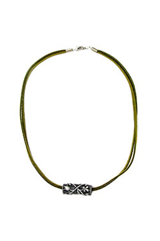 NECKLACE BARK WITH FLOWERS SILVER COLOURED