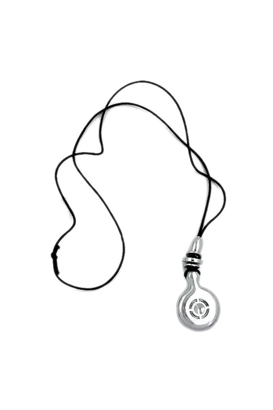 NECKLACE CHROME PENDANT BLACK CORD
