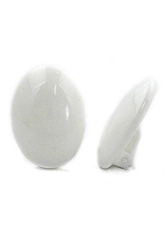 CLIP-ON EARRING OVAL WHITE AND GLOSSY