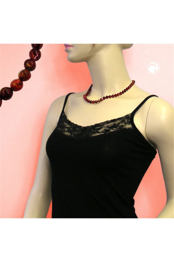 NECKLACE RED MARBLED BEADS