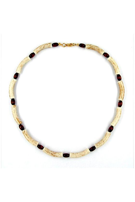 NECKLACE BEADS IVORY-BROWN 42CM