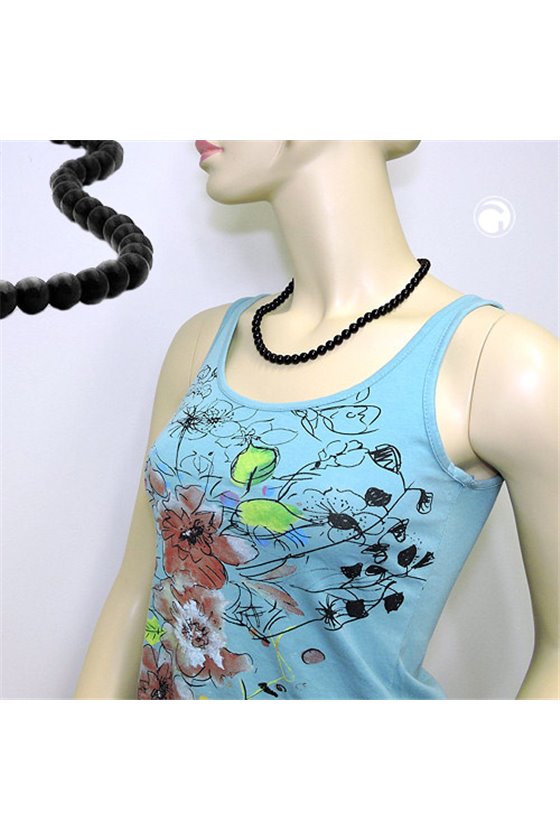 NECKLACE BEADS 8MM BLACK SILVER 50CM