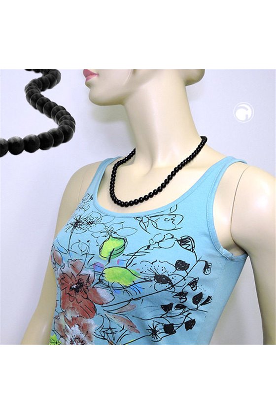 NECKLACE BEADS 8MM BLACK SILVER 55CM