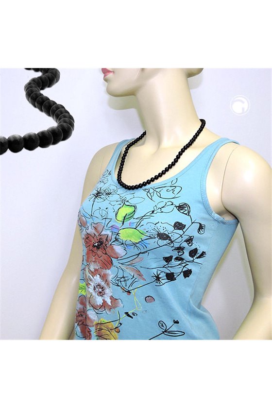 NECKLACE BEADS 8MM BLACK SILVER 60CM