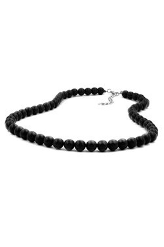 NECKLACE BEADS 8MM BLACK SILVER 60CM