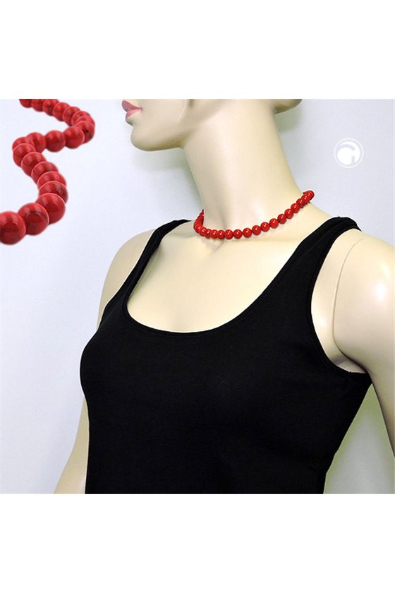NECKLACE BEADS 10MM RED-BLACK 40CM