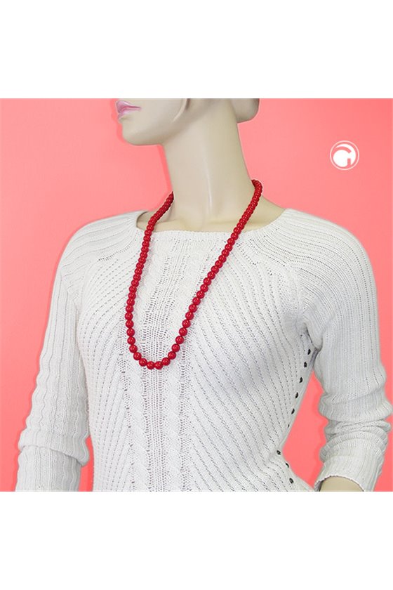 NECKLACE BEADS 10MM RED SHINY 80CM