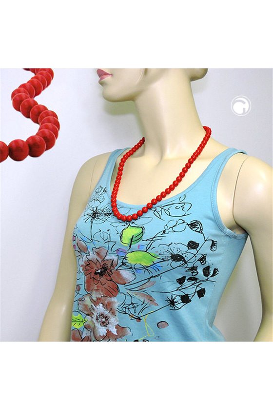 NECKLACE BEADS 10MM RED SHINY 70CM